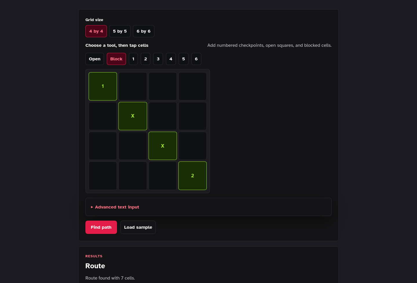 Embeddable tool-only page screenshot of Number Path Puzzle Solver Starter Kit.