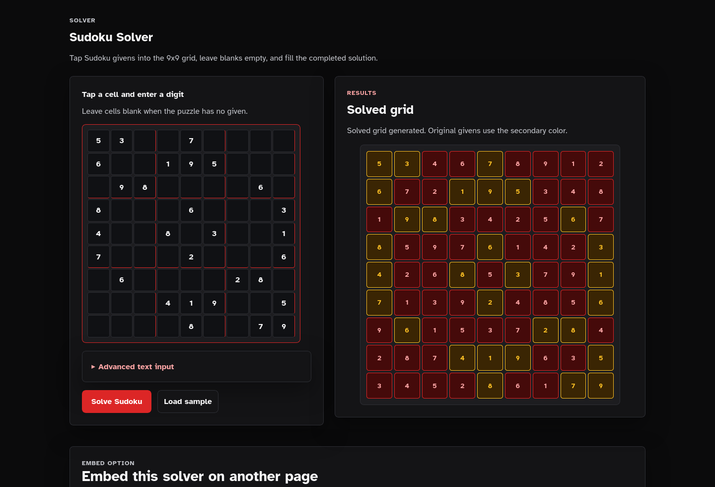 Solver results screenshot of Sudoku Solver Starter Kit.