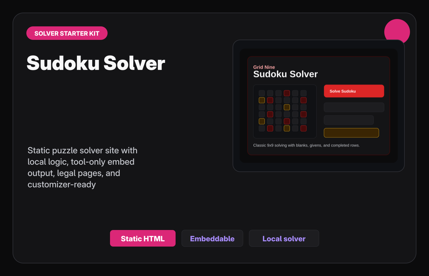 Sudoku Solver Starter Kit Gumroad-style product cover.
