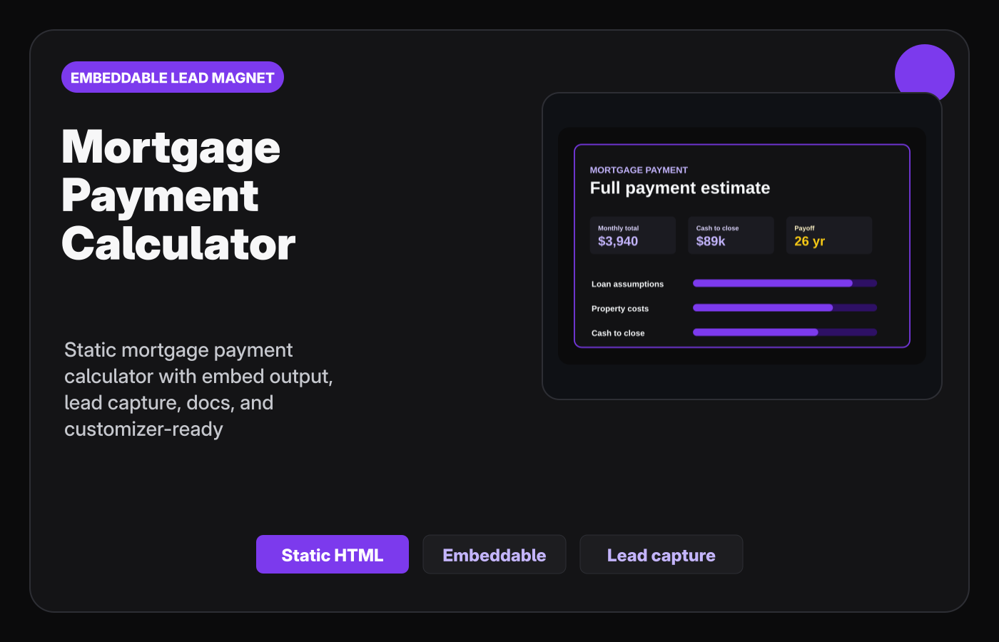 Mortgage Payment Calculator Starter Kit product cover.
