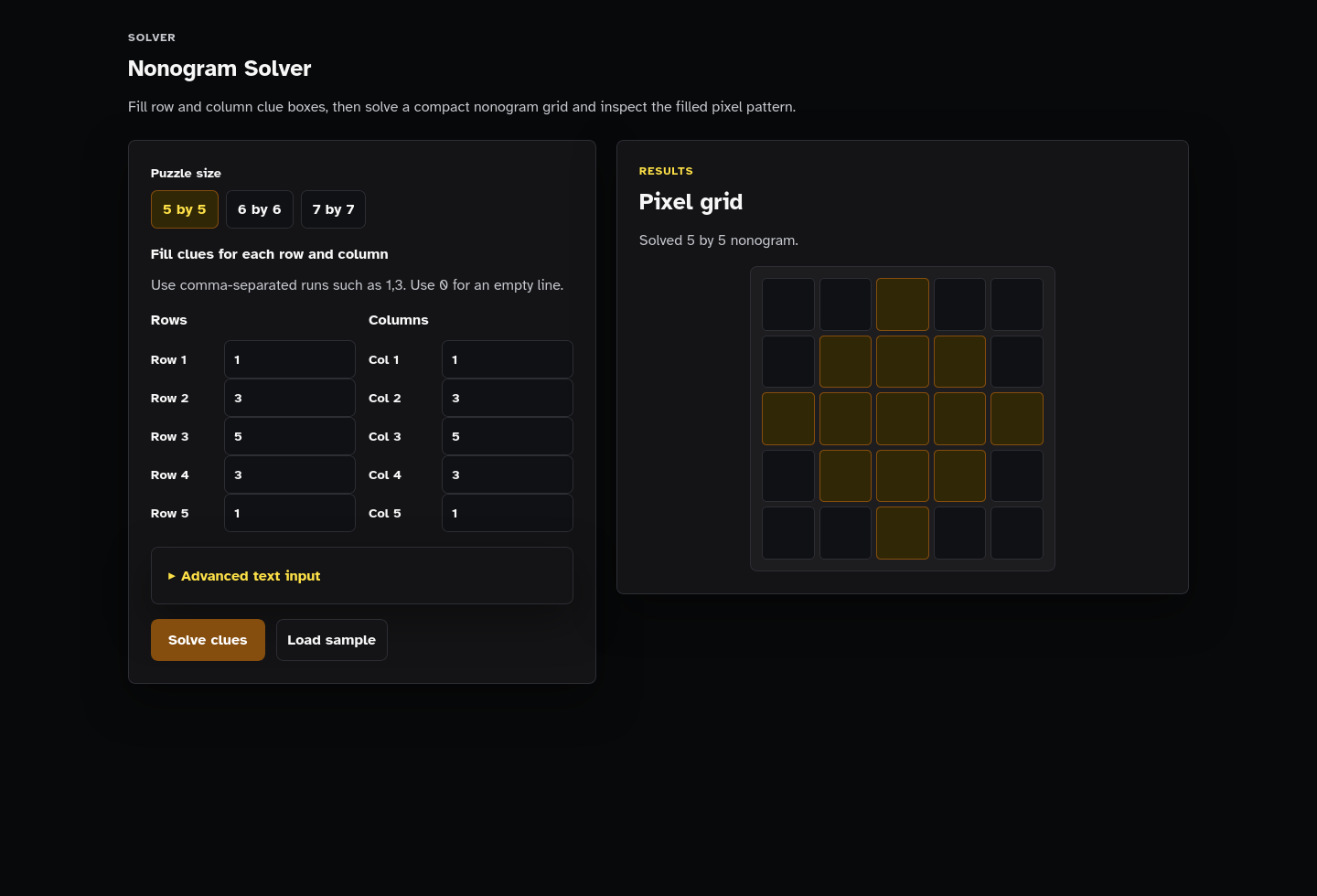 Solver results screenshot of Nonogram Solver Starter Kit.