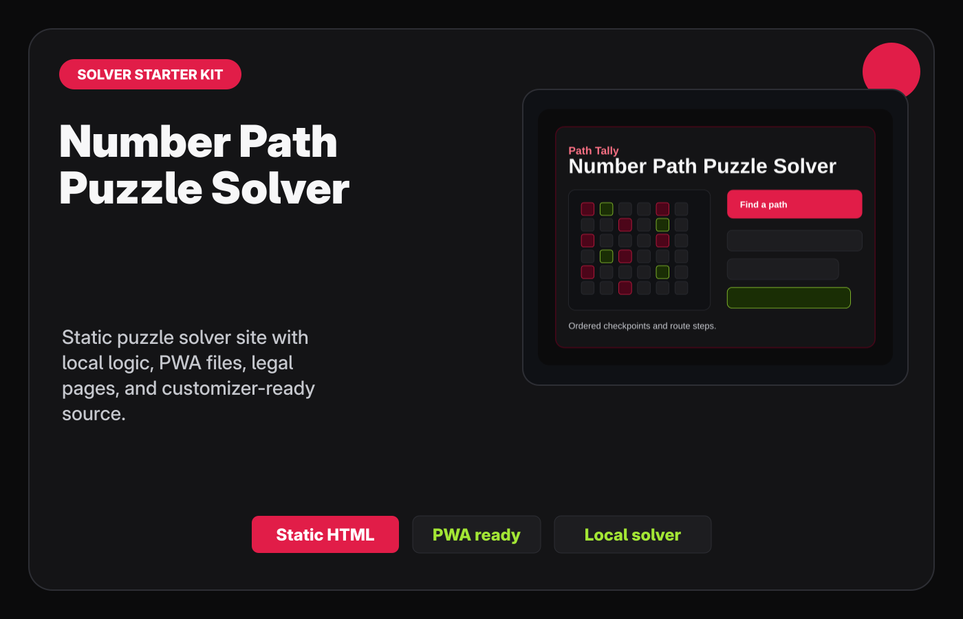 Number Path Puzzle Solver Starter Kit Gumroad-style product cover.