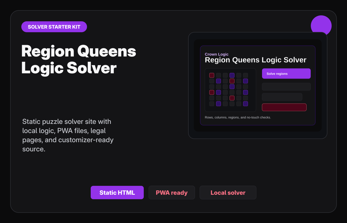 Region Queens Logic Solver Starter Kit Gumroad-style product cover.