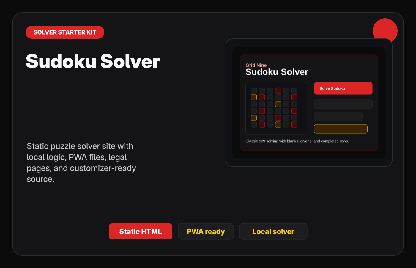 Sudoku Solver Starter Kit Gumroad-style product cover.