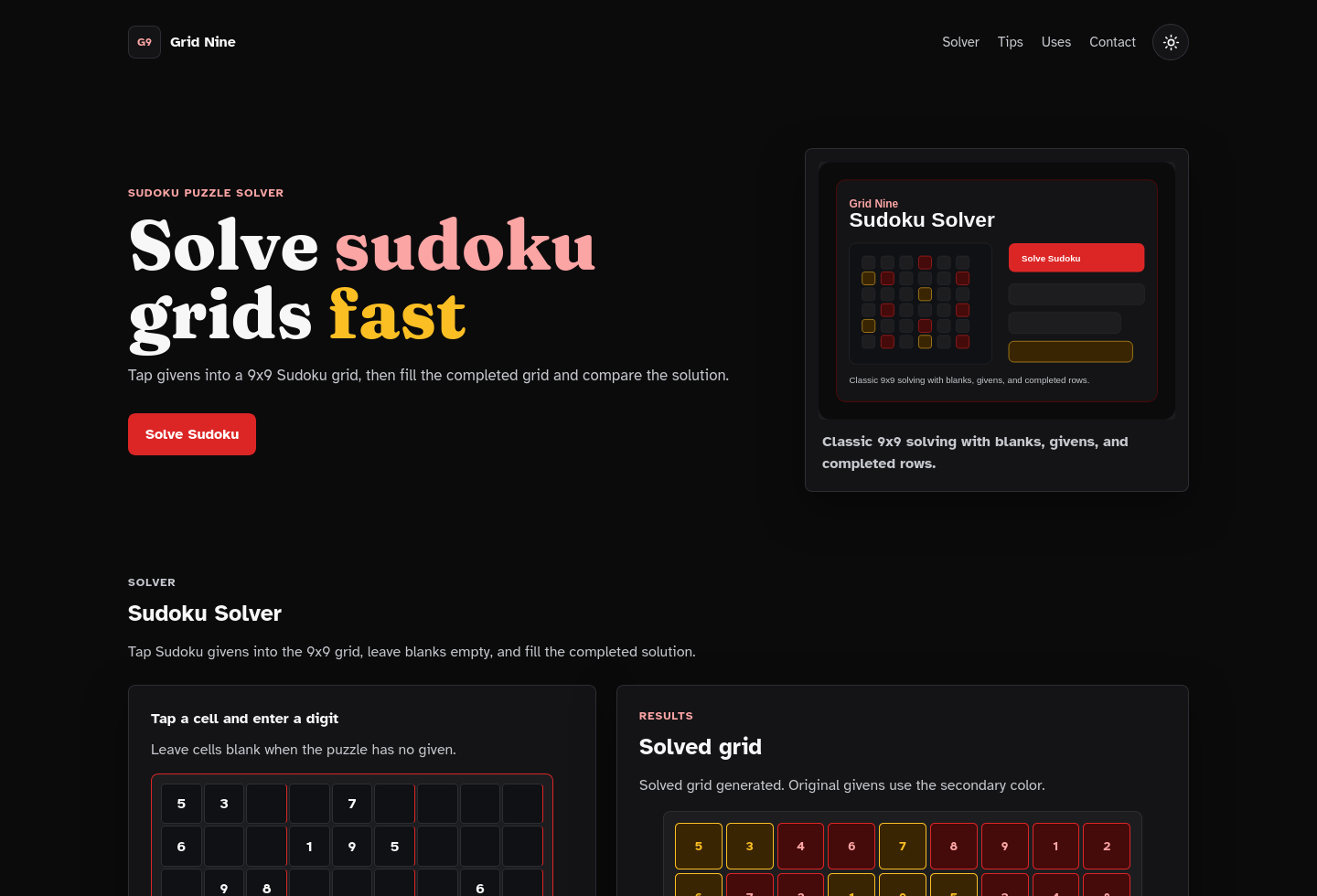 Desktop homepage screenshot of Sudoku Solver Starter Kit.
