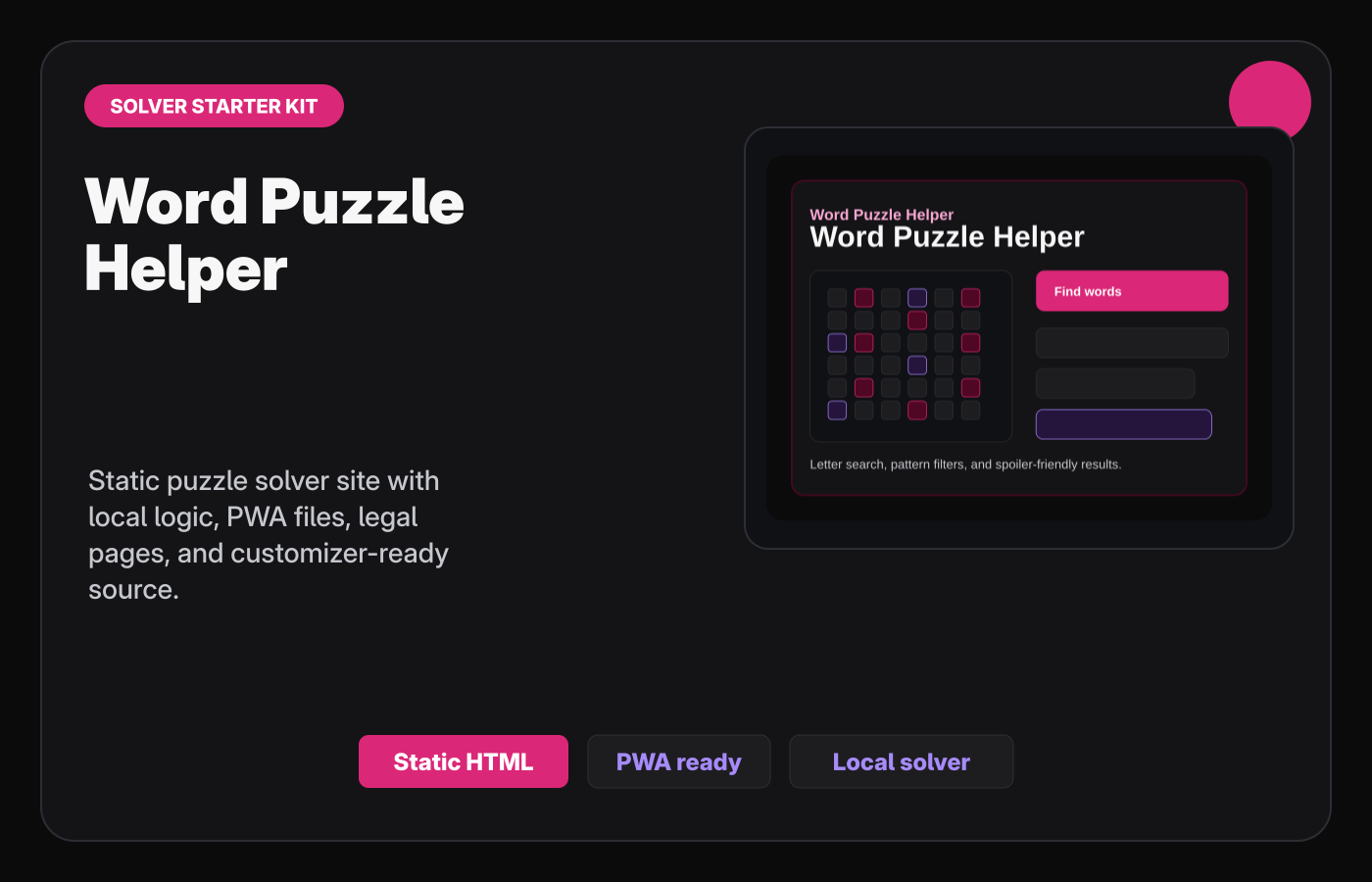 Word Puzzle Helper Starter Kit Gumroad-style product cover.