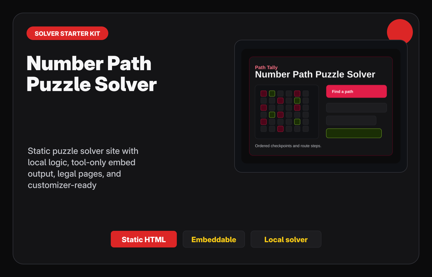 Number Path Puzzle Solver Starter Kit Gumroad-style product cover.