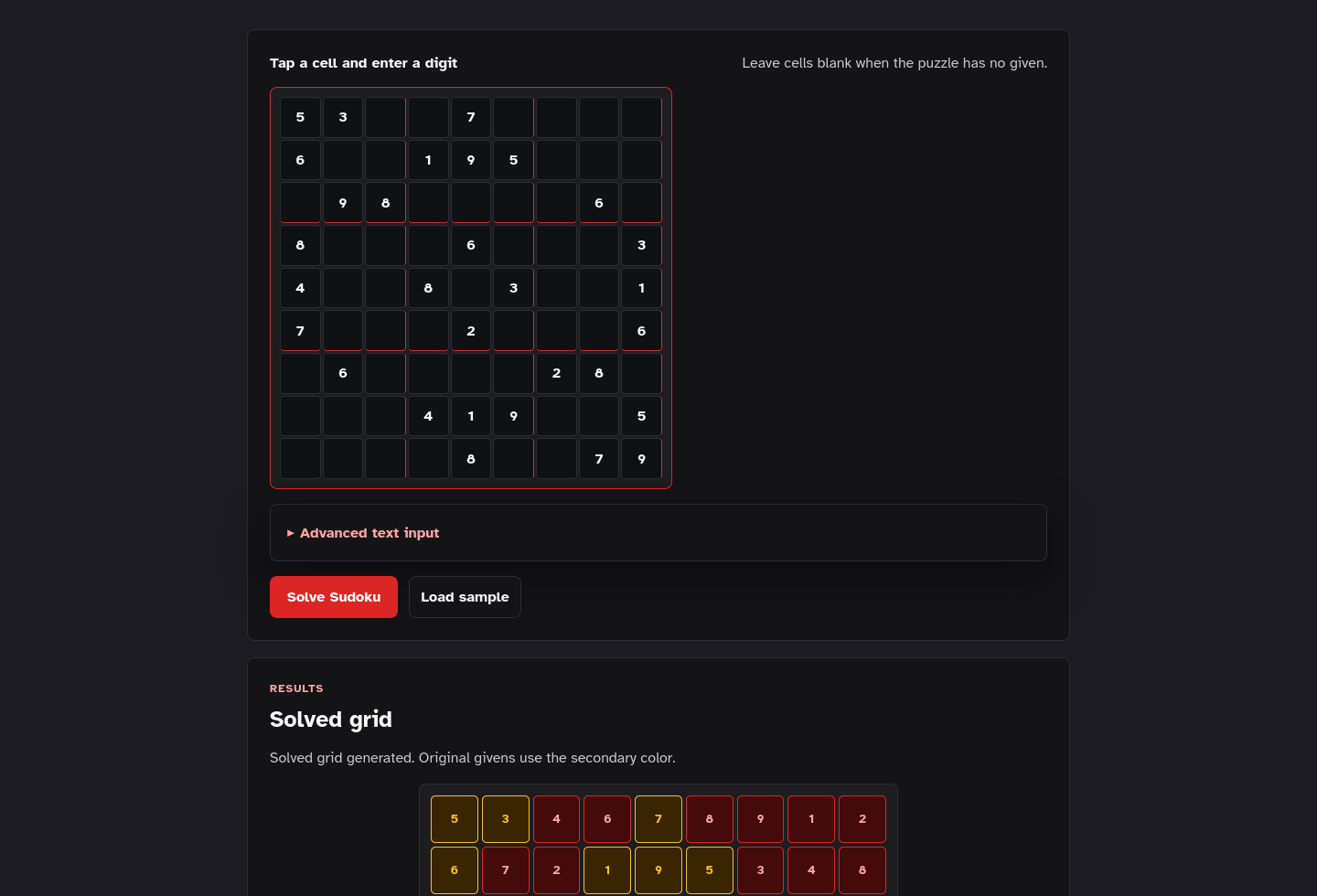 Embeddable tool-only page screenshot of Sudoku Solver Starter Kit.