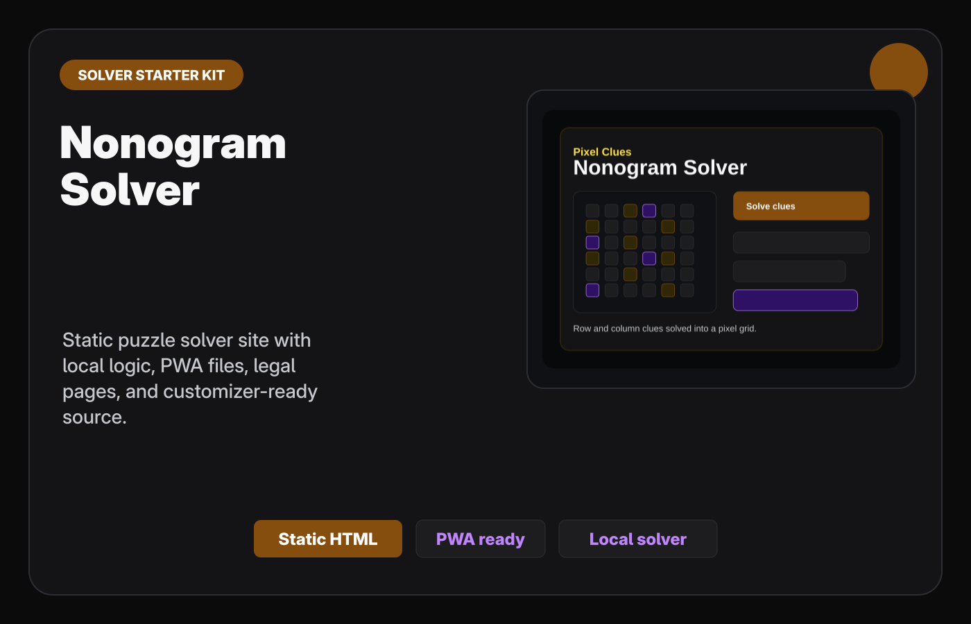 Nonogram Solver Starter Kit Gumroad-style product cover.