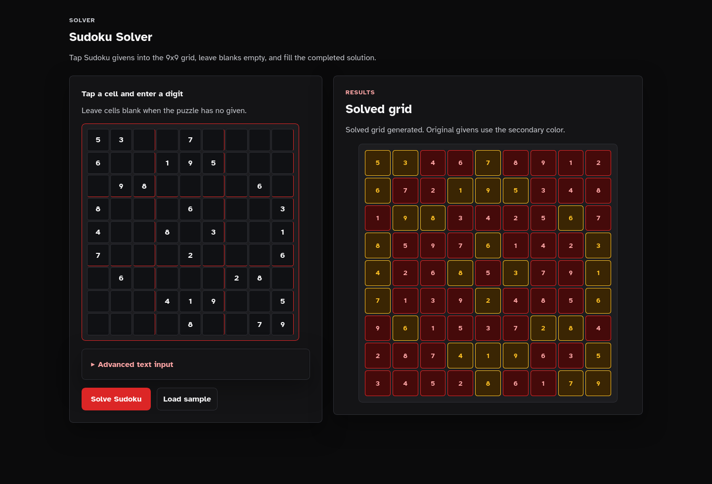 Solver results screenshot of Sudoku Solver Starter Kit.