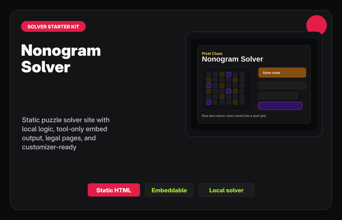 Nonogram Solver Starter Kit Gumroad-style product cover.