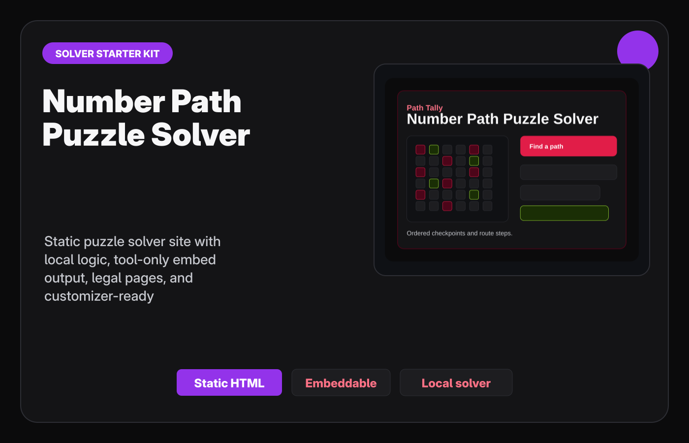 Number Path Puzzle Solver Starter Kit Gumroad-style product cover.