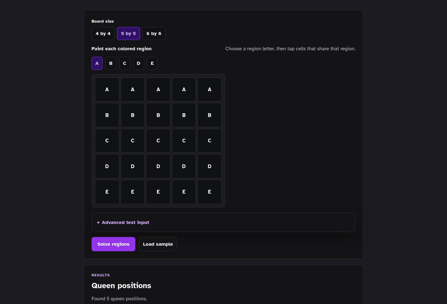 Embeddable tool-only page screenshot of Region Queens Logic Solver Starter Kit.