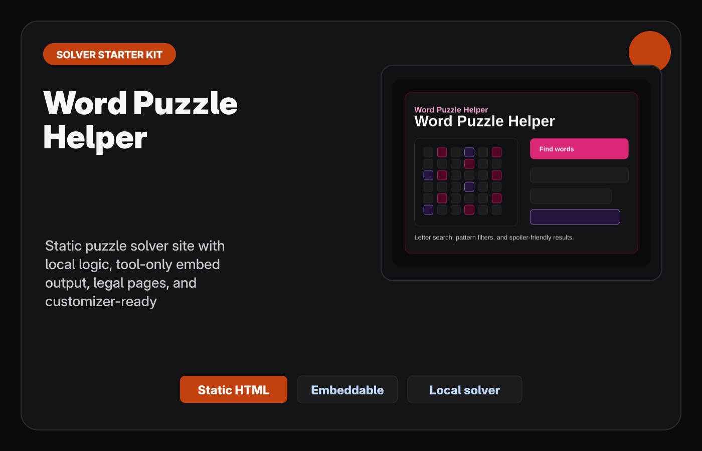 Word Puzzle Helper Starter Kit Gumroad-style product cover.