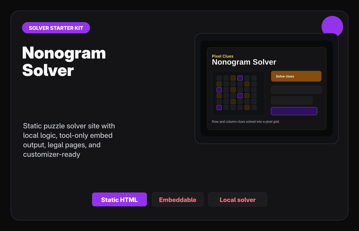 Nonogram Solver Starter Kit Gumroad-style product cover.