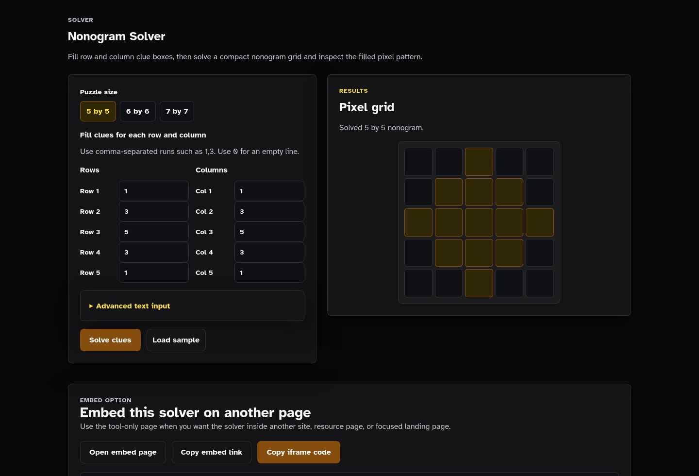 Solver results screenshot of Nonogram Solver Starter Kit.