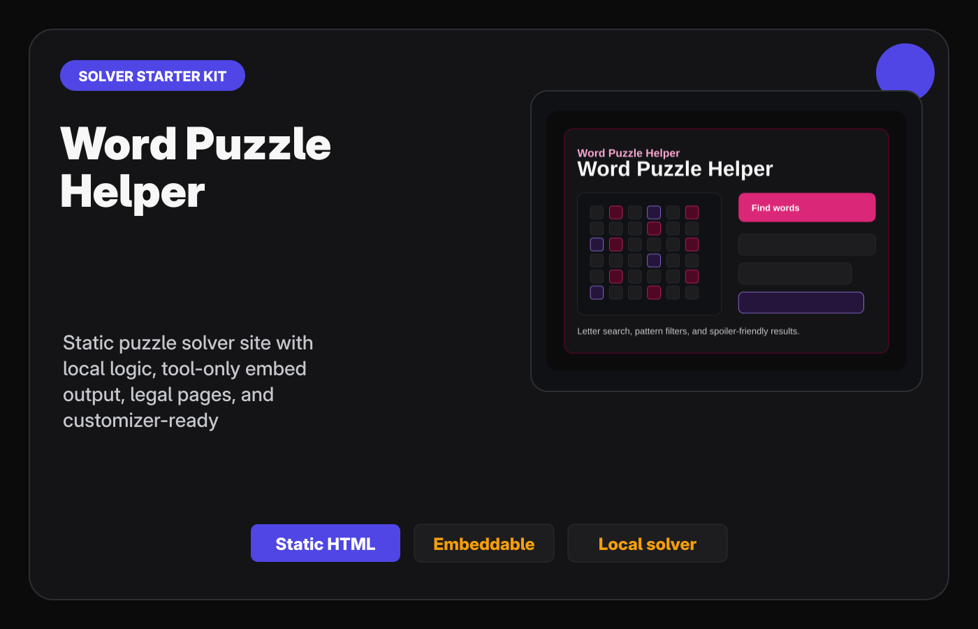 Word Puzzle Helper Starter Kit Gumroad-style product cover.